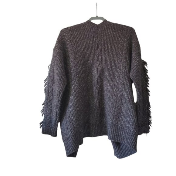 Revolve John + Jenn Cotton Blend Boho Fringe Cable Oversized Chunky Cardigan S - Picture 2 of 7